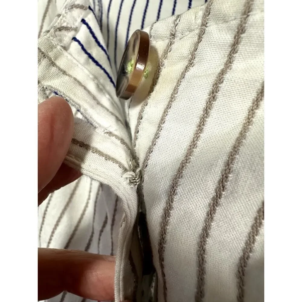MAEVE ANTHROPOLOGIE Women's Cotton Striped Button Down Peplum Top White Size 10